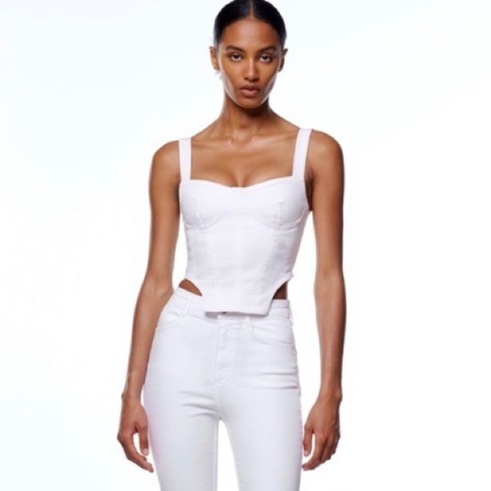 Zara white denim corset, size S. New with tags.